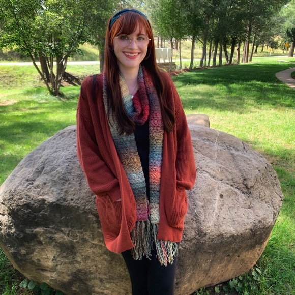 Handmade Crochet Unisex Extra Long Oversized Colorful Scarf with Fringe - Picture 2 of 10